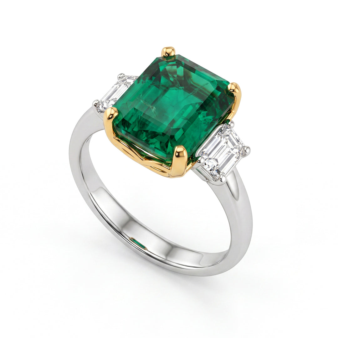 Bague émeraude octogonale World Diamond Group 10x8 et taille lat. émeraude ACLEM007DISM2-23171110068