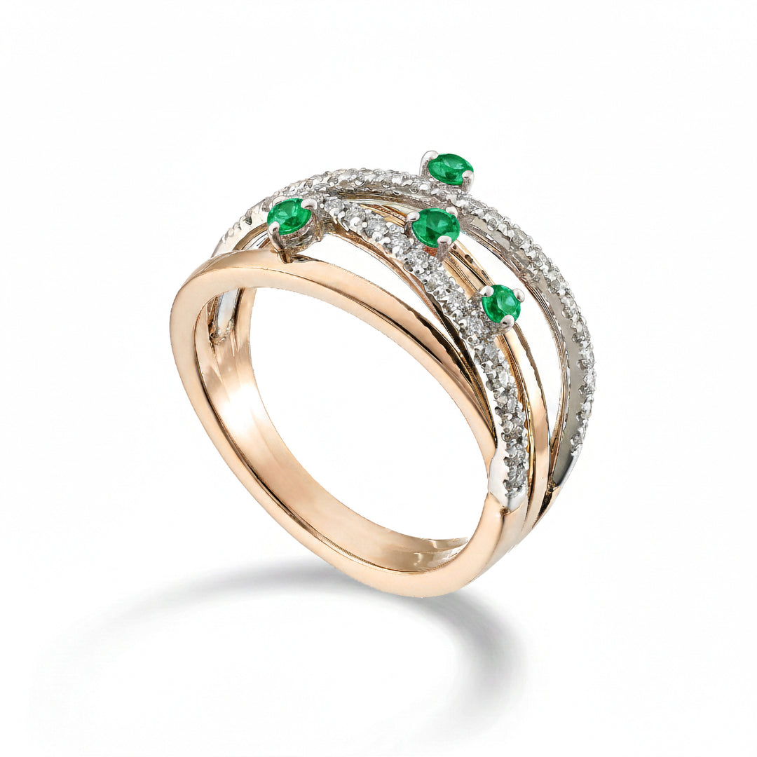 Golay ring with four rows of diamonds and four emeralds AMF7772DSMBR-26016110161