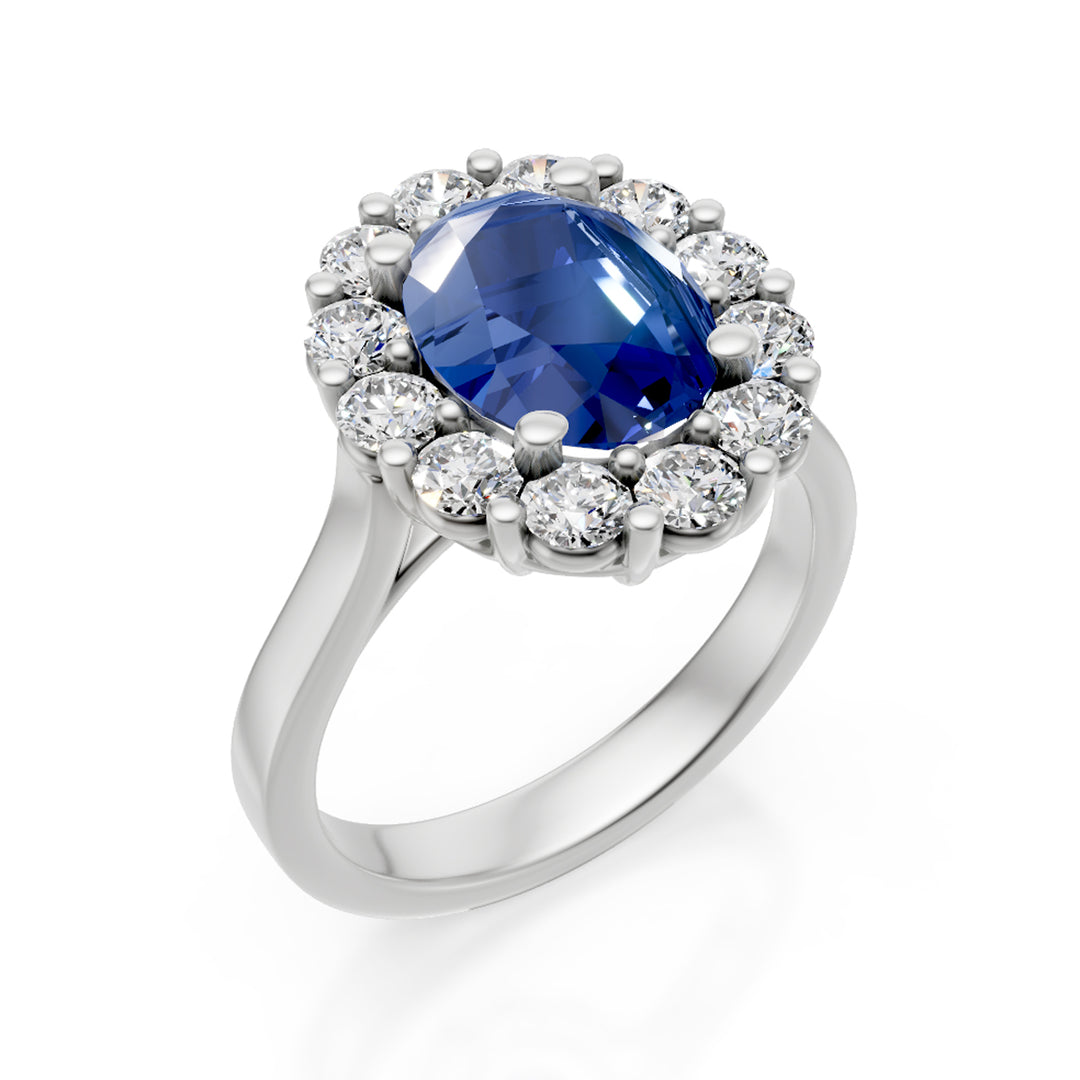 Bague saphir Golay ov 9x7 et contour margh. 12 pierres ACLC451DZB97-26076110132