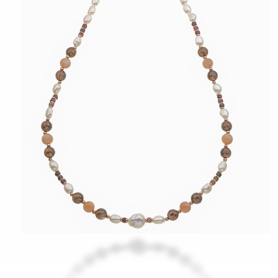 Nihama br ag925 fw bar 6/7 nucl. 11/12 quartz fumé et pierre de lune 8mm NC7134A3SMOKE QUARTZ