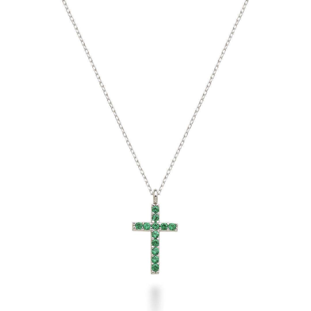 Nihama cl 18k croce misura 3 (cm.1,4) oro bianco con smeraldi ct.0,11 NDCRO3O4SMR