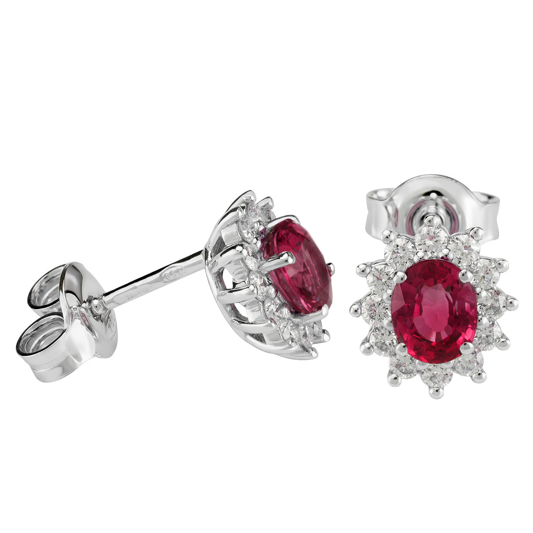 Pendientes Golay de rubí ovalado 5x4 con contorno de diamantes OCL021WDIRU-23130110029