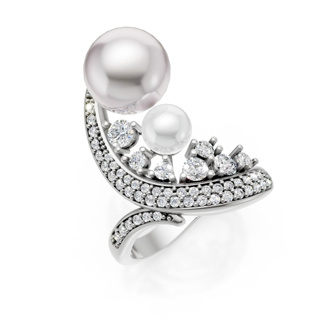 Bague multi-pierres courbée Golay diamants et perles blanches AMP707DPEB-25140110101