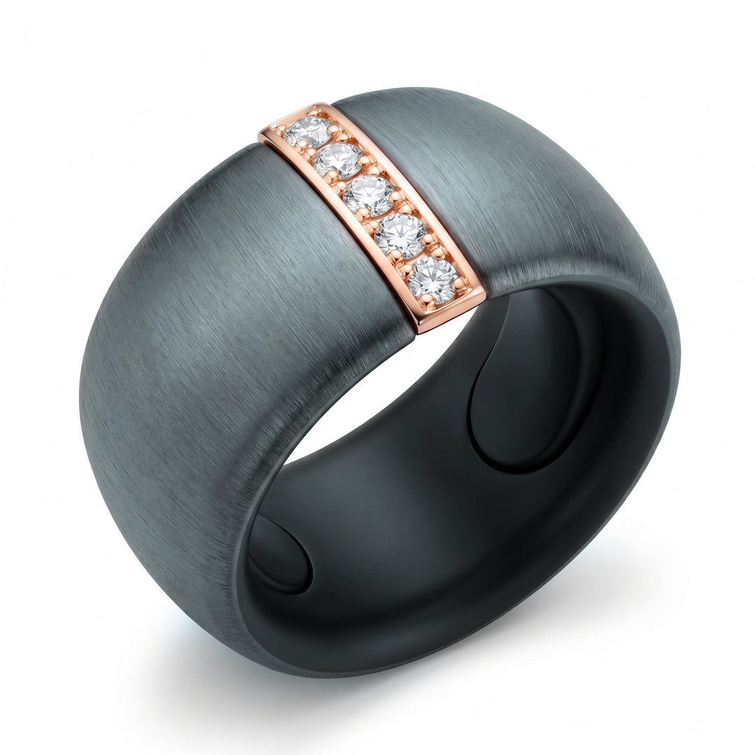 Bague Golay en titane texturé gris et insert en or rose 18 carats serti de diamants, taille adaptable avec roulements de 8 à 14 GAN028O3DIGRTXA-814