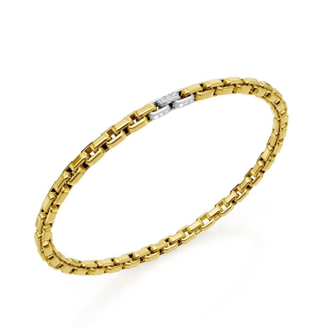 Bracelet Golay en or jaune 9 carats, avec 3 inserts en platine pavés, maillon carré, 18 cm GBR033E3R1PTDIL-180