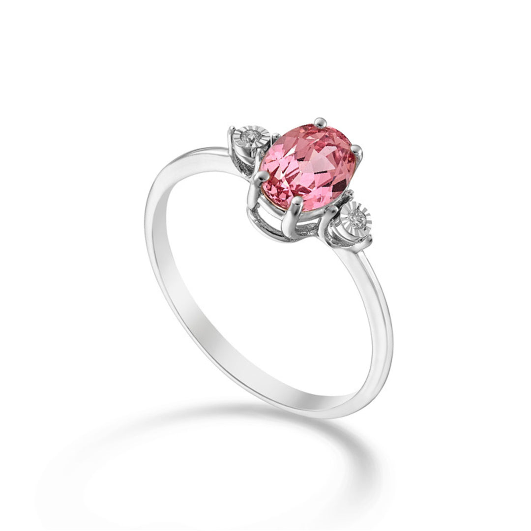 Nihama un zafiro rosa ovalado de 18k 7x5 y diamantes laterales NA5213O4ZFRP