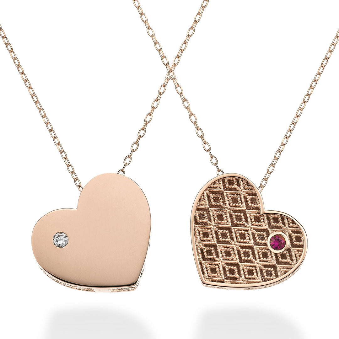 Mikiko cl 18k cuore grande un lato lucido oro rosè diam. ct.0,01 rubino ct.0,01 MDCUOREGLO3