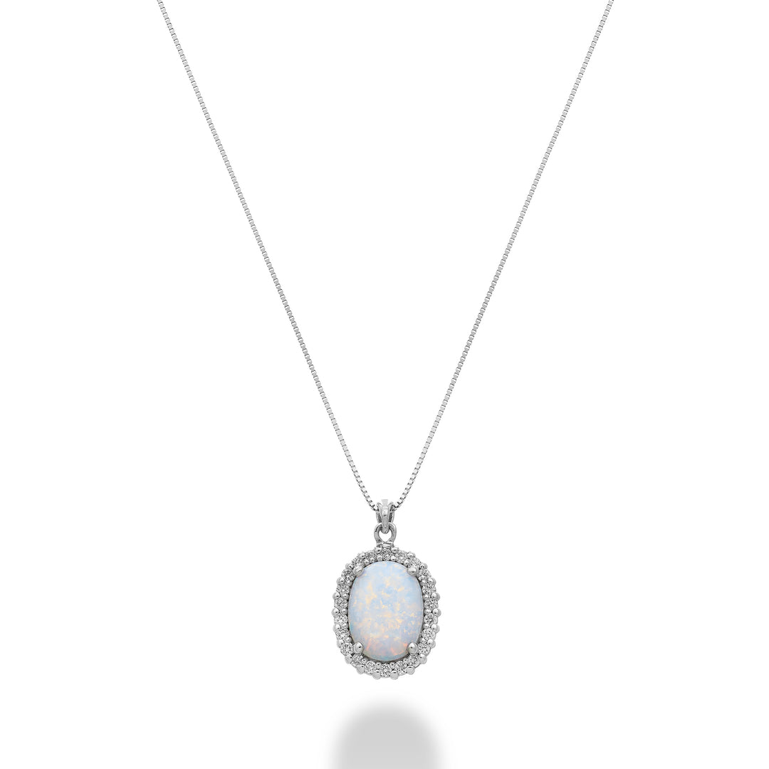 Nihama cl 18k opale cabochon ovale 10x8 e contorno di diamanti ND5194O4OP