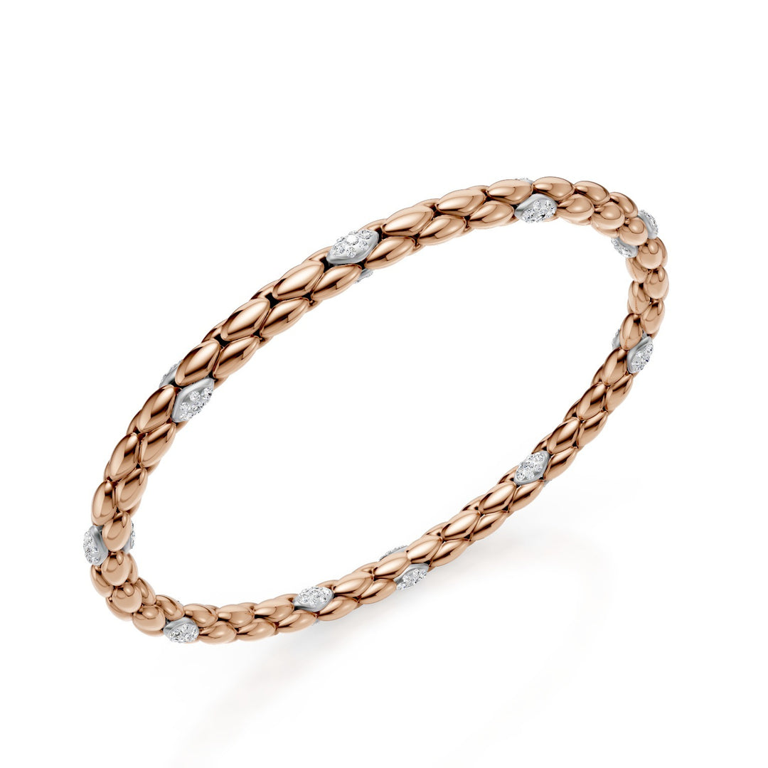 Bracelet Golay en or rose 9 carats, avec 10 inserts pavés, maillon à chevrons, 18 cm GBR032E10R3DI-180
