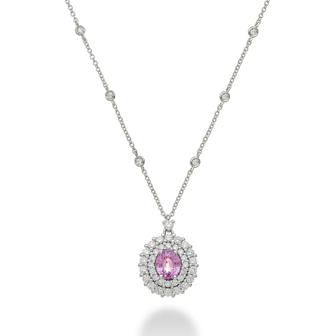 Collar Golay ovalado de zafiro rosa 6x5 con doble contorno PCL128DIZP65-23271110020