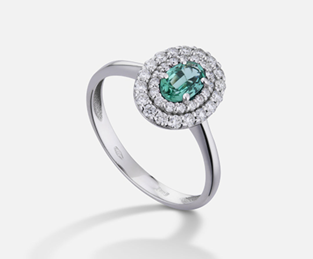 Nihama una esmeralda de 18k n. ovalado 6x4 ct.0.38 dia ct.0.33 NA5117O4SMN038