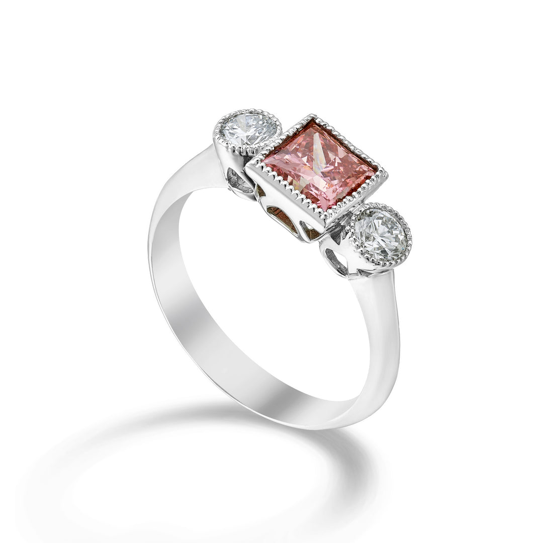 Anillo trilogía X-Diamond con centro lgd rosa y diám. lgdXDACL207DIZP-21277110040