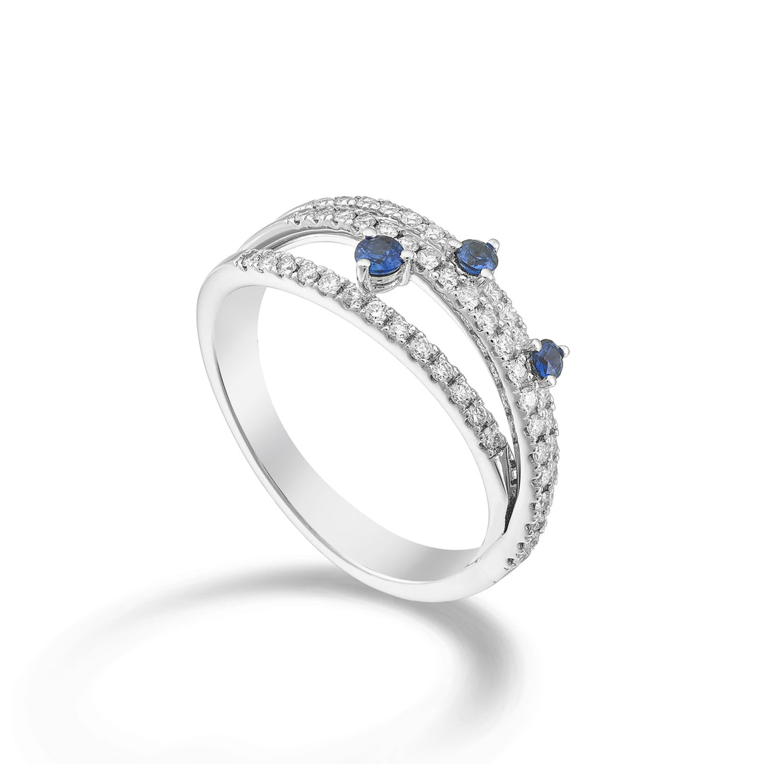 Golay ring with three rows of diamonds and three tangent sapphires AMF776DZBB-26016110156