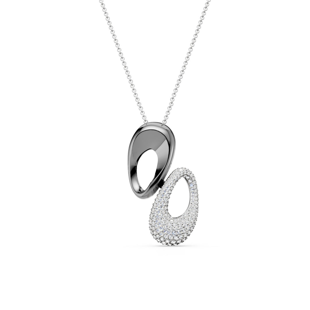 Collier pendentif Golay bicolore noir et blanc avec pavé&
