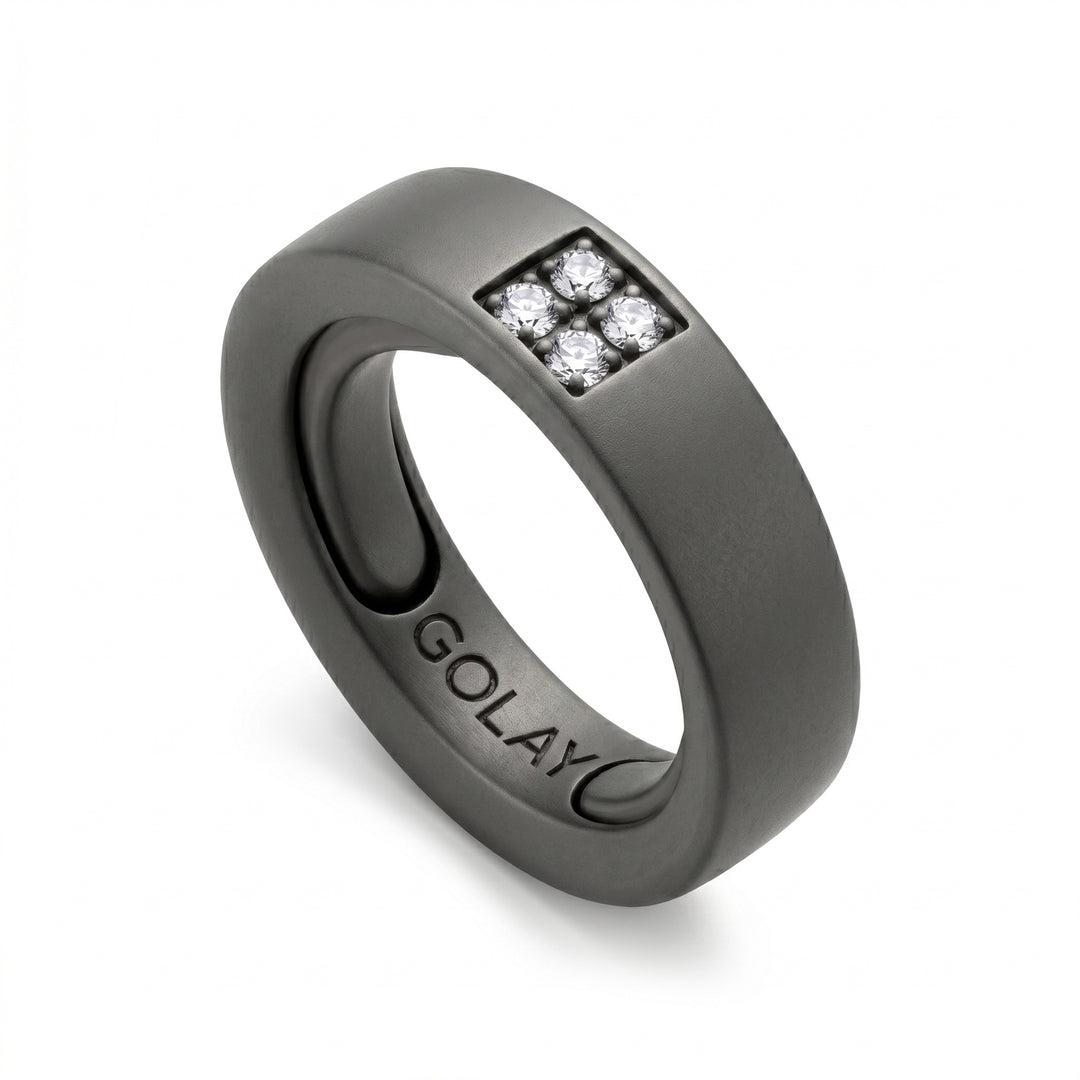 World Diamond Group anello in titanio grigio con diamanti 0,10ct tot., misura adattabile con cuscinetti dalla 14 alla 18 GAN034DIGR-1418