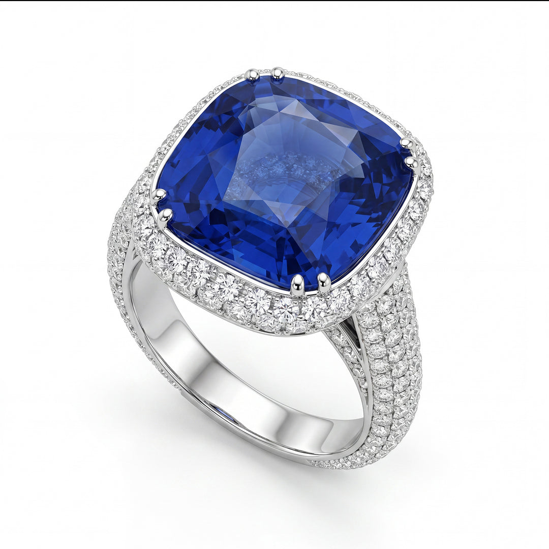 World Diamond Group ring with cushion sapphire 11.51 ct and diamonds APU188DIZB-17258110525