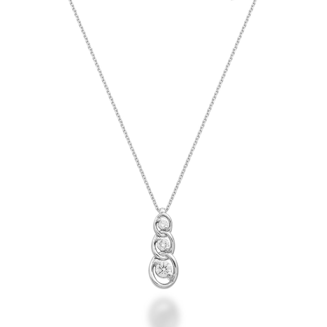 Collier pendentif diamant trilogie graduée World Diamond Group avec réglages orbite 0,18 ct en or blanc 18 carats GD5185O4BR018