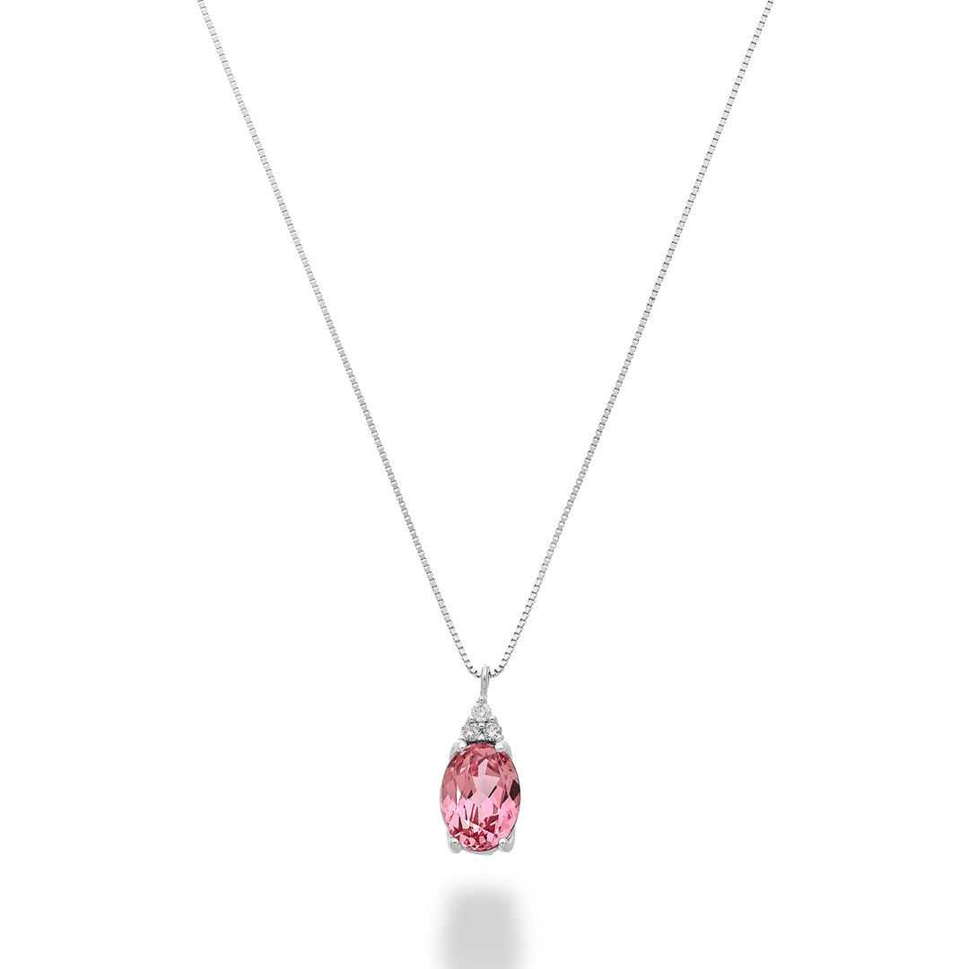 Nihama cl 18k zaffiro rosa ovale 7x5 con tre diamantini ND5189O4ZFRP