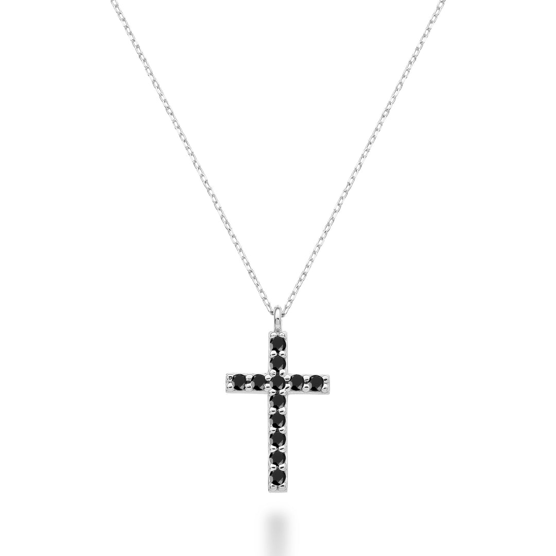 Mikiko cl 18k croce misura 4 oro bianco con spinello nero ct.0,22 MDCRO4O4SBK