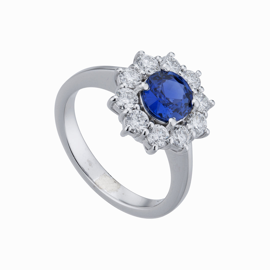 Bague saphir rond Golay 6x6 et diamants contour ACL156DIZB-22276110020