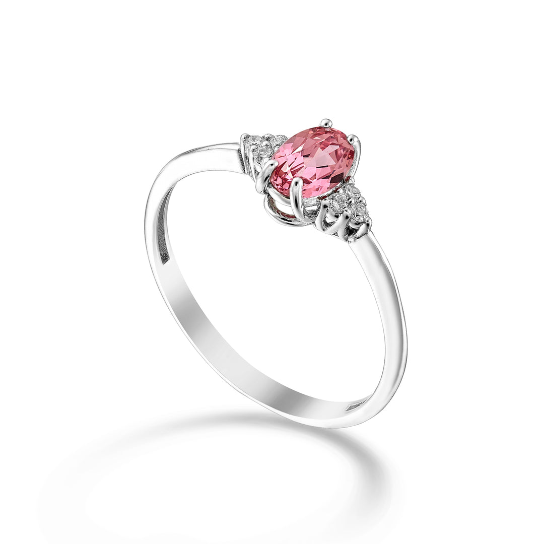Mikiko an 18k oval pink sapphire 6x4 and side diamonds MA5211O4ZFRP