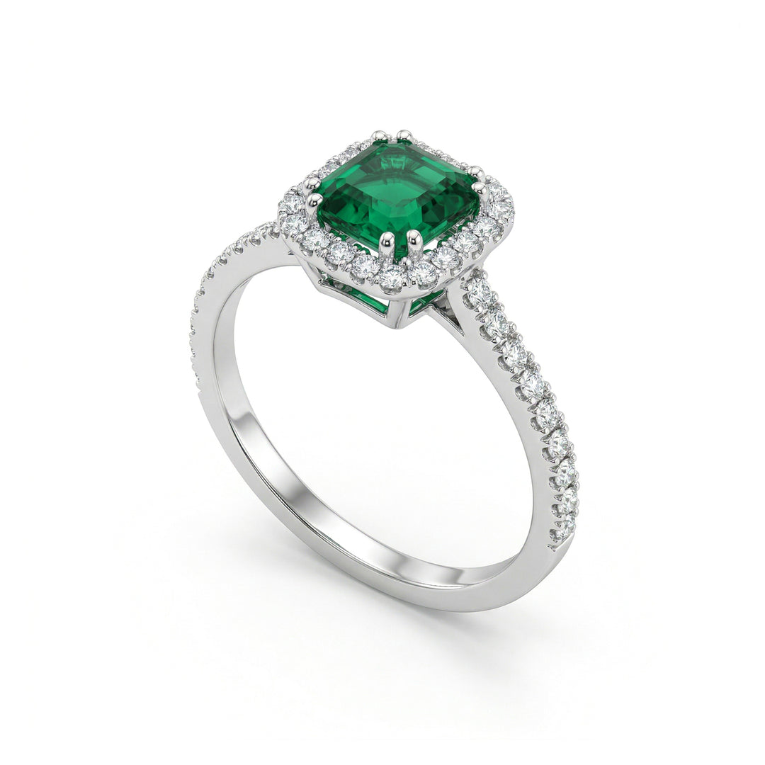 Bague émeraude octogonale Golay 5x5 et contour diamant ACLC072DISM55-23251110035