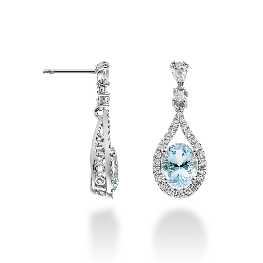 Pendientes colgantes de aguamarina de World Diamond Group ov 7x5, diam goc ct.0,20 OCLC136DAQ57-22355110010