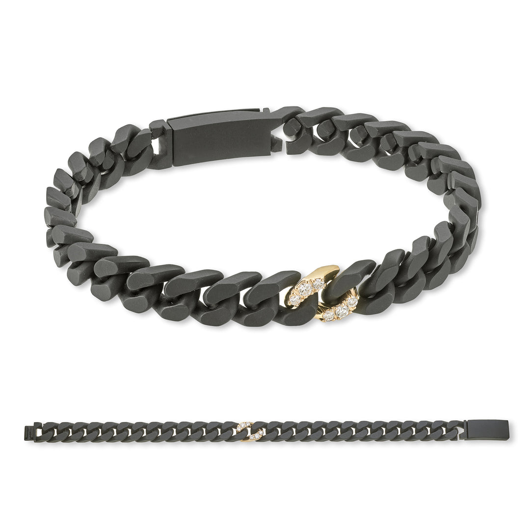 Bracelet groumette X-Diamond 26 maillons moyennement lisses en titane noir + 1 maillon inc. Or rose 9 carats + titane chaîne longue 20 cm LXDBRG003R3DI1NE-200