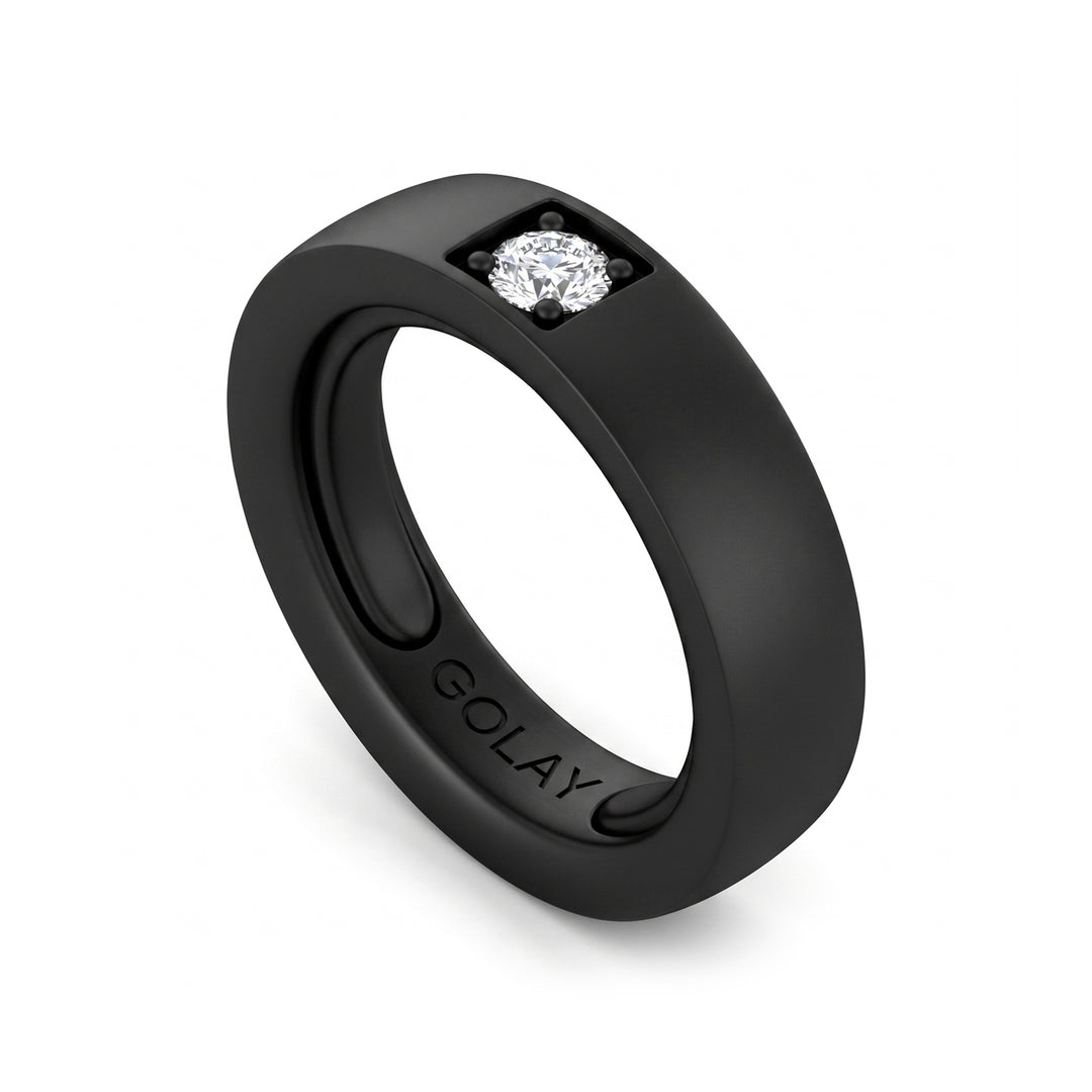 Bague en titane noir World Diamond Group avec diamant de 0,25ct adaptable avec roulements de 19 à 24 GAN032DINE-1924