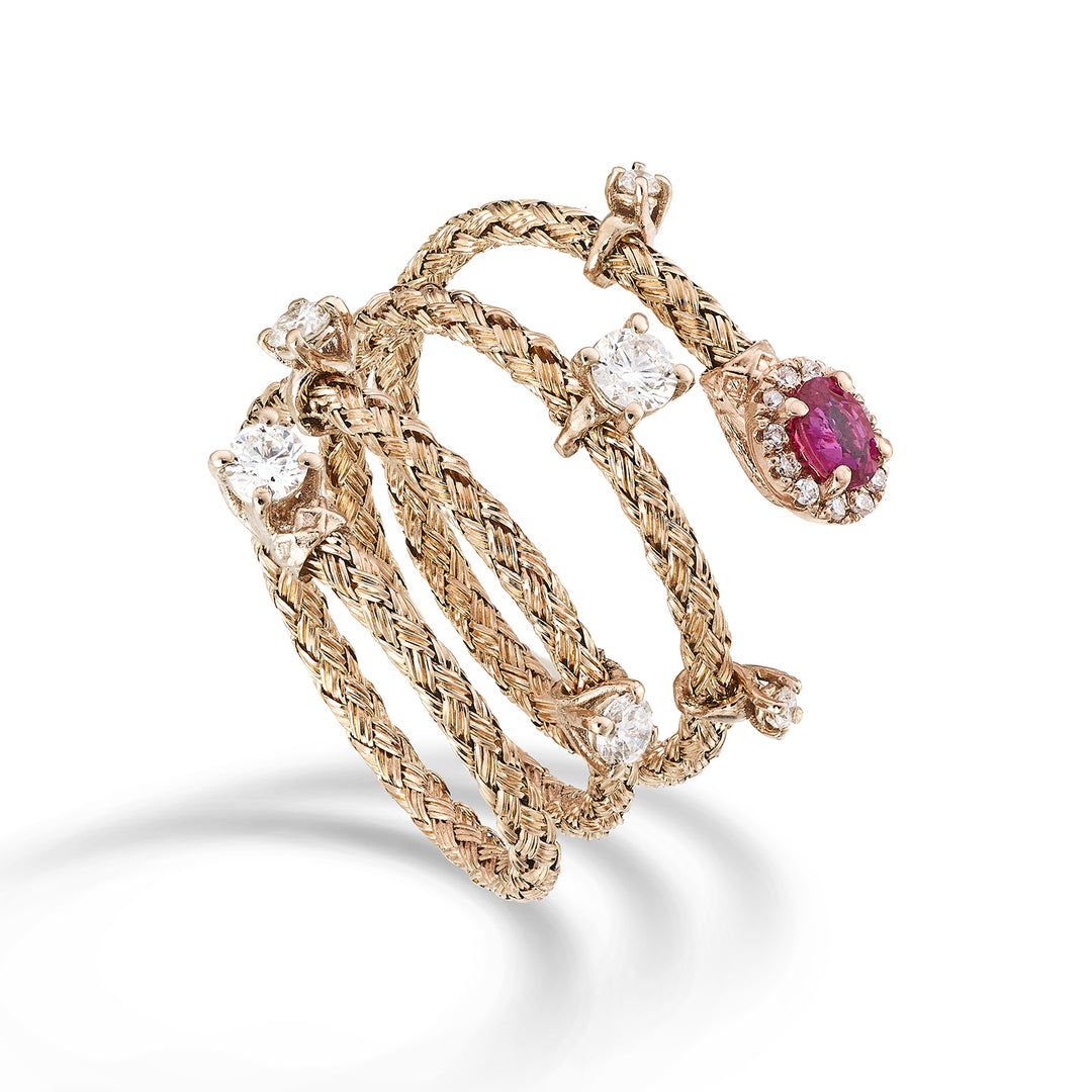 World Diamond Group une maille rubis naturel ovale 18 carats 4x3 ct.0,21 diam. Or rose 0,13 ct GAMAGLIA01DIRUO3