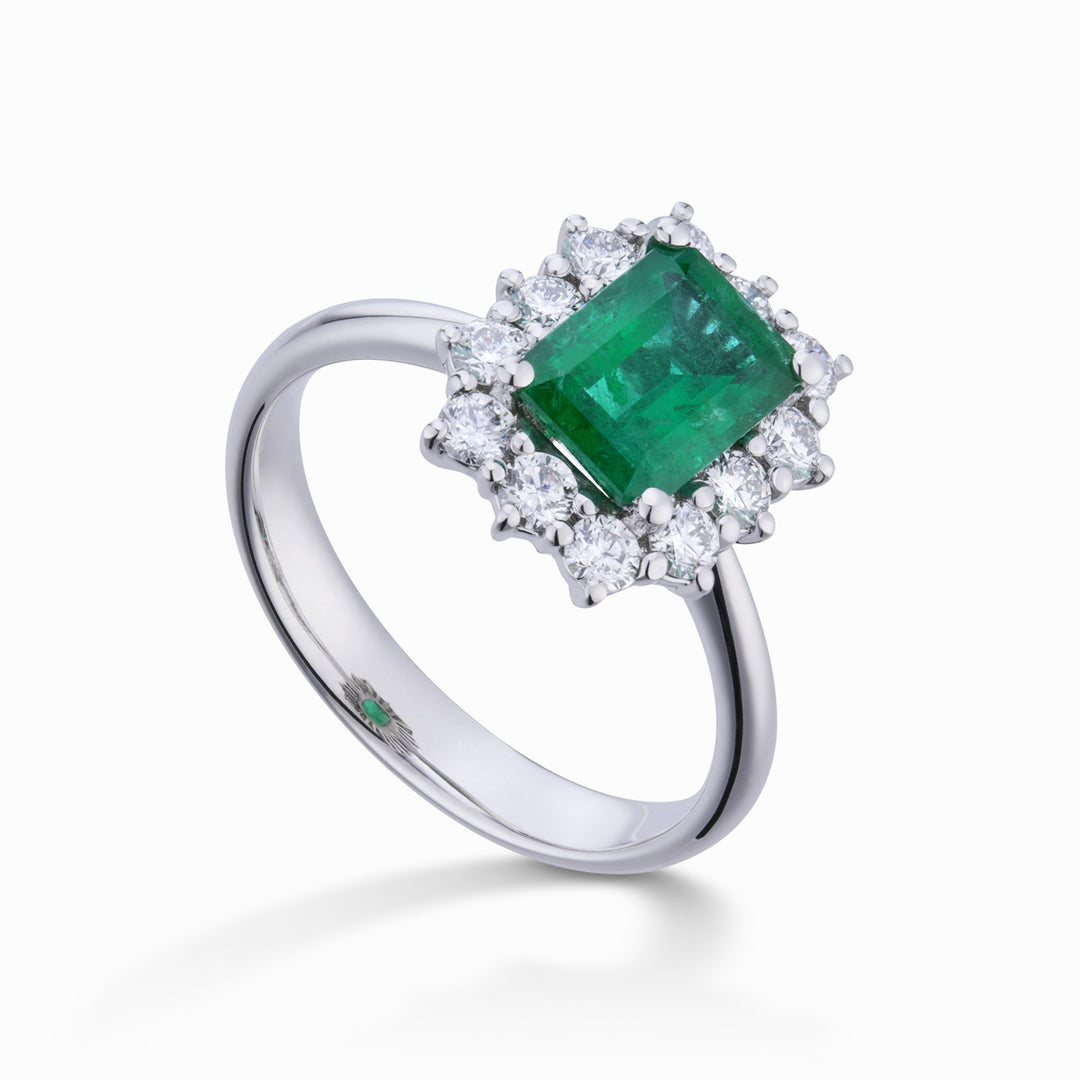 Bague émeraude octogonale Golay 6x8 et 12 pierres ACL058DISM3-24194110029