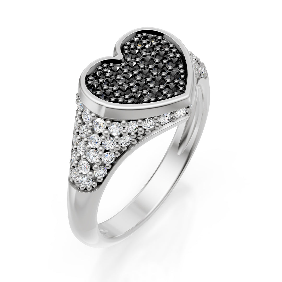 Anillo con forma de corazón y meñique de World Diamond Group, talla 10, pavé d.bk+d.bianchi ob ACH004DIBKPB-24052110213
