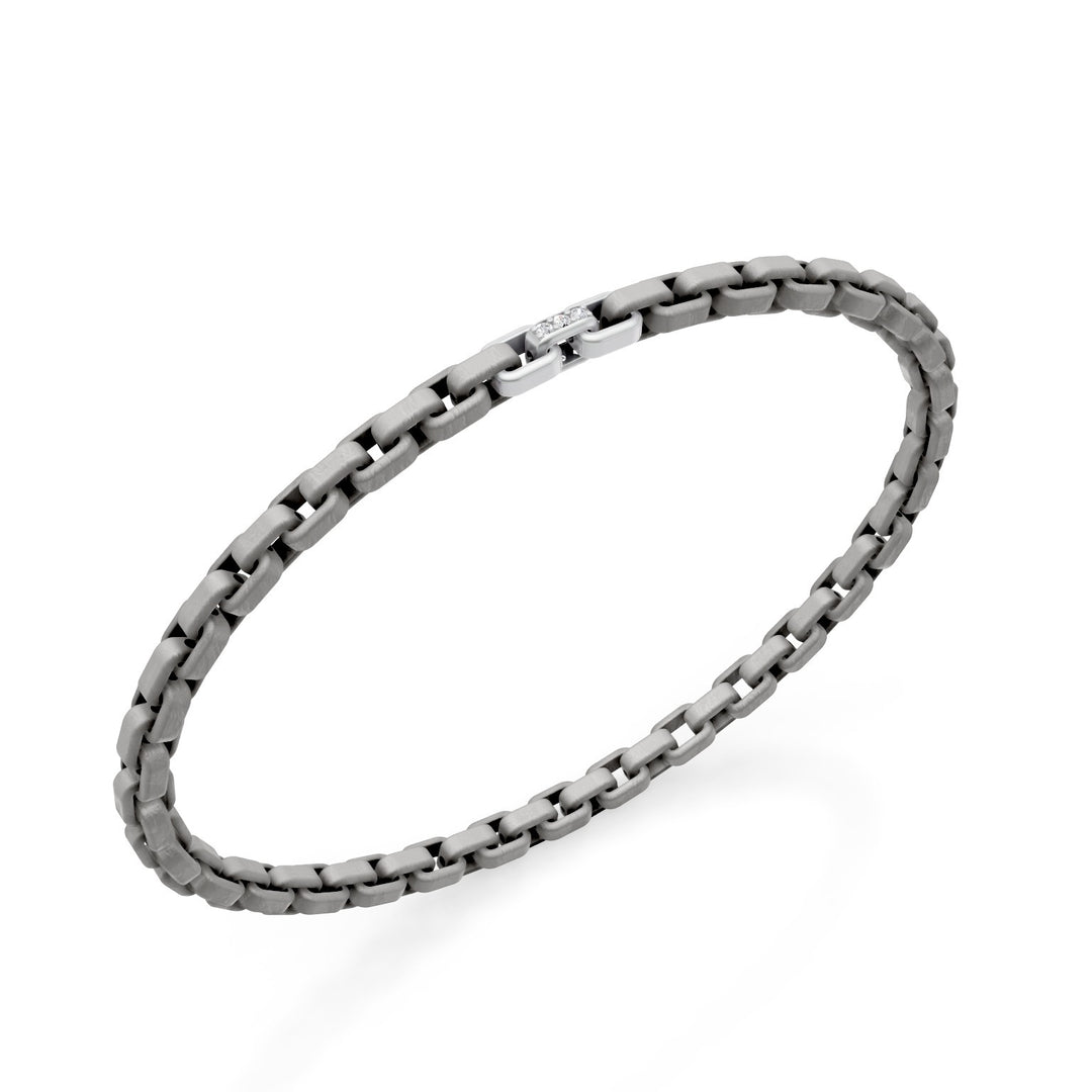 Bracelet Golay en titane gris, avec 3 inserts en platine dont seul celui central est serti de diamants, maillon carré, 18cm GBR033E3APTDIGR-180