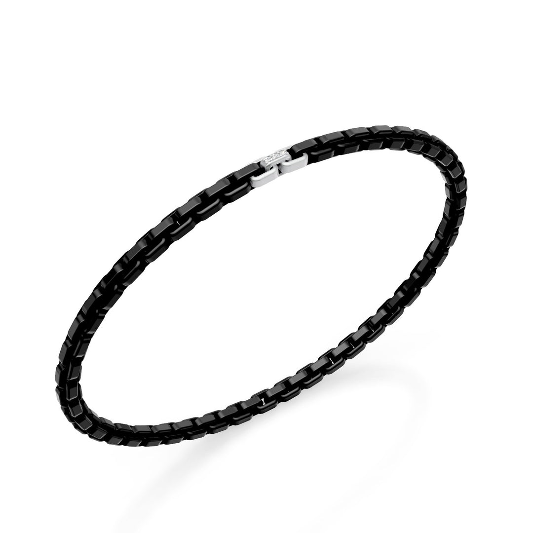 Bracelet Golay en titane noir, avec 3 inserts en platine dont seul celui central est serti de diamants, maillon carré, 18cm GBR033E3APTDINE-180