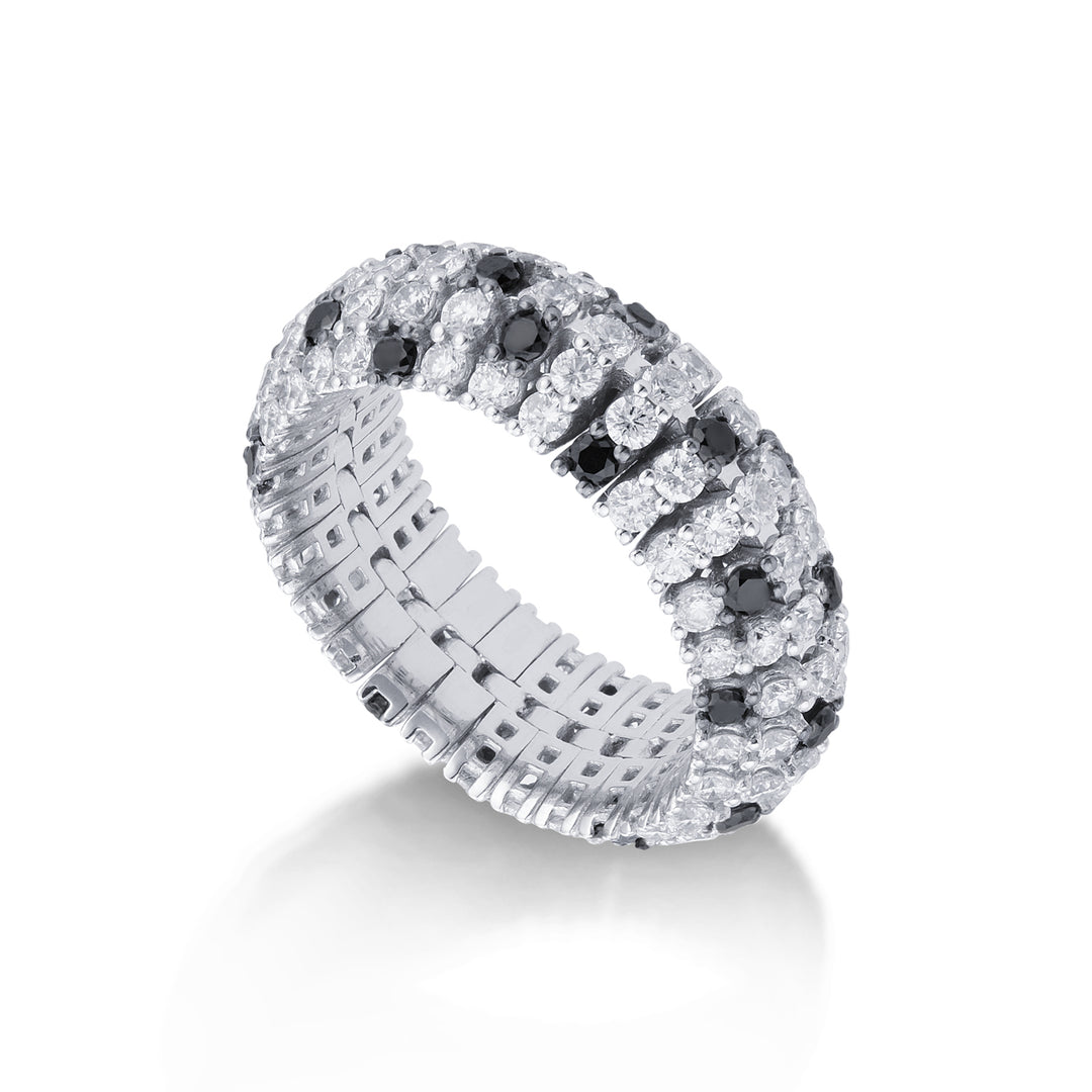 Golay anello fascia 5 file pave diamanti bianchi e neri APV030DIBK-21351000008