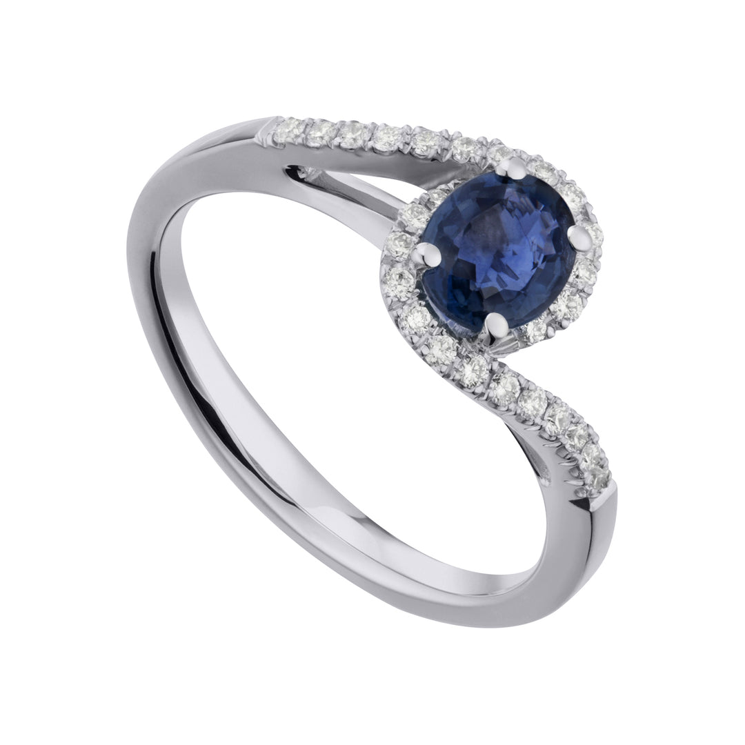 Golay diamond ring with contour and oval blue sapphire ACLC203DIZB-21034110061