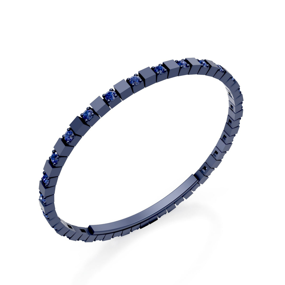 Bracelet tennis X-Diamond en titane bleu avec saphirs, alterné avec fermoir papillon, 18cm, deuxième taille LXDBRT012ALZABL-180