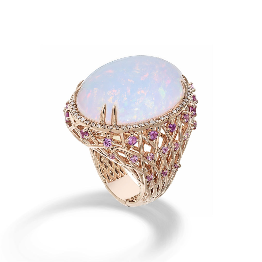 Anillo Golay con ópalo cabujón ovalado y zafiros rosas de 23,30 ct ACLC017DIZPOP-23275110100