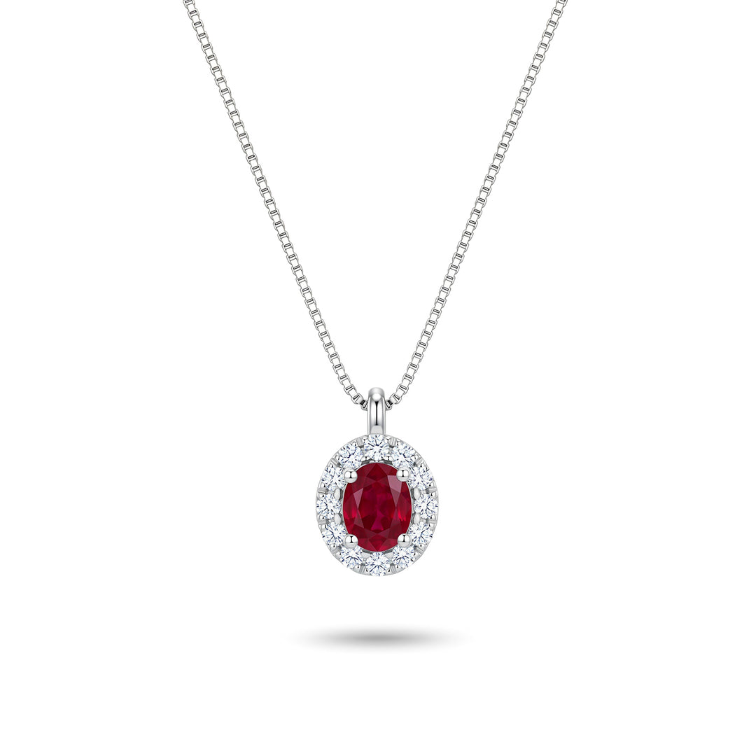 Nihama cl 18k 4x3 rubis ovale avec entourage de diamants ND5201O4RBN