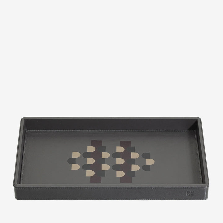 DUDU Vassoio Portaoggetti in Legno Rivestito in Vera Pelle, Vassoio Decorativo per la Casa, 27 x 15 cm, Accessorio di Home Design