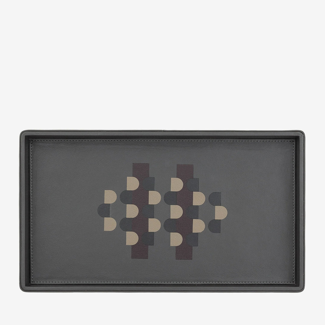 DUDU Vassoio Portaoggetti in Legno Rivestito in Vera Pelle, Vassoio Decorativo per la Casa, 27 x 15 cm, Accessorio di Home Design
