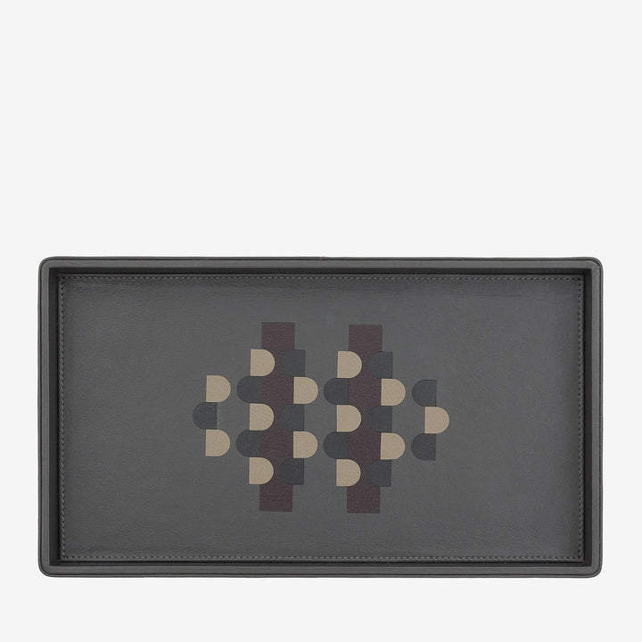 DUDU Vassoio Portaoggetti in Legno Rivestito in Vera Pelle, Vassoio Decorativo per la Casa, 27 x 15 cm, Accessorio di Home Design