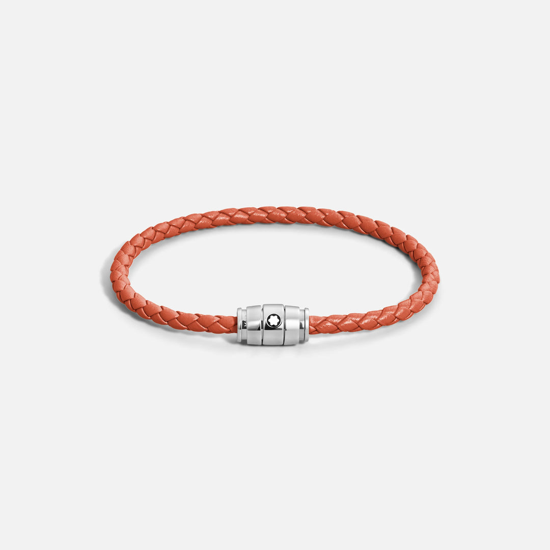 Bracelet Montblanc 3 anneaux en acier et cuir Meisterstück Cayenne taille S 13429160