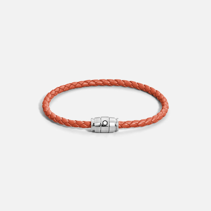 Bracelet Montblanc 3 anneaux en acier et cuir Meisterstück Cayenne taille S 13429160