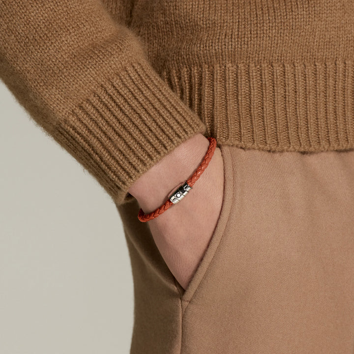 Bracelet Montblanc 3 anneaux en acier et cuir Meisterstück Cayenne taille L 13429168