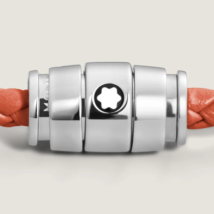 Bracelet Montblanc 3 anneaux en acier et cuir Meisterstück Cayenne taille L 13429168