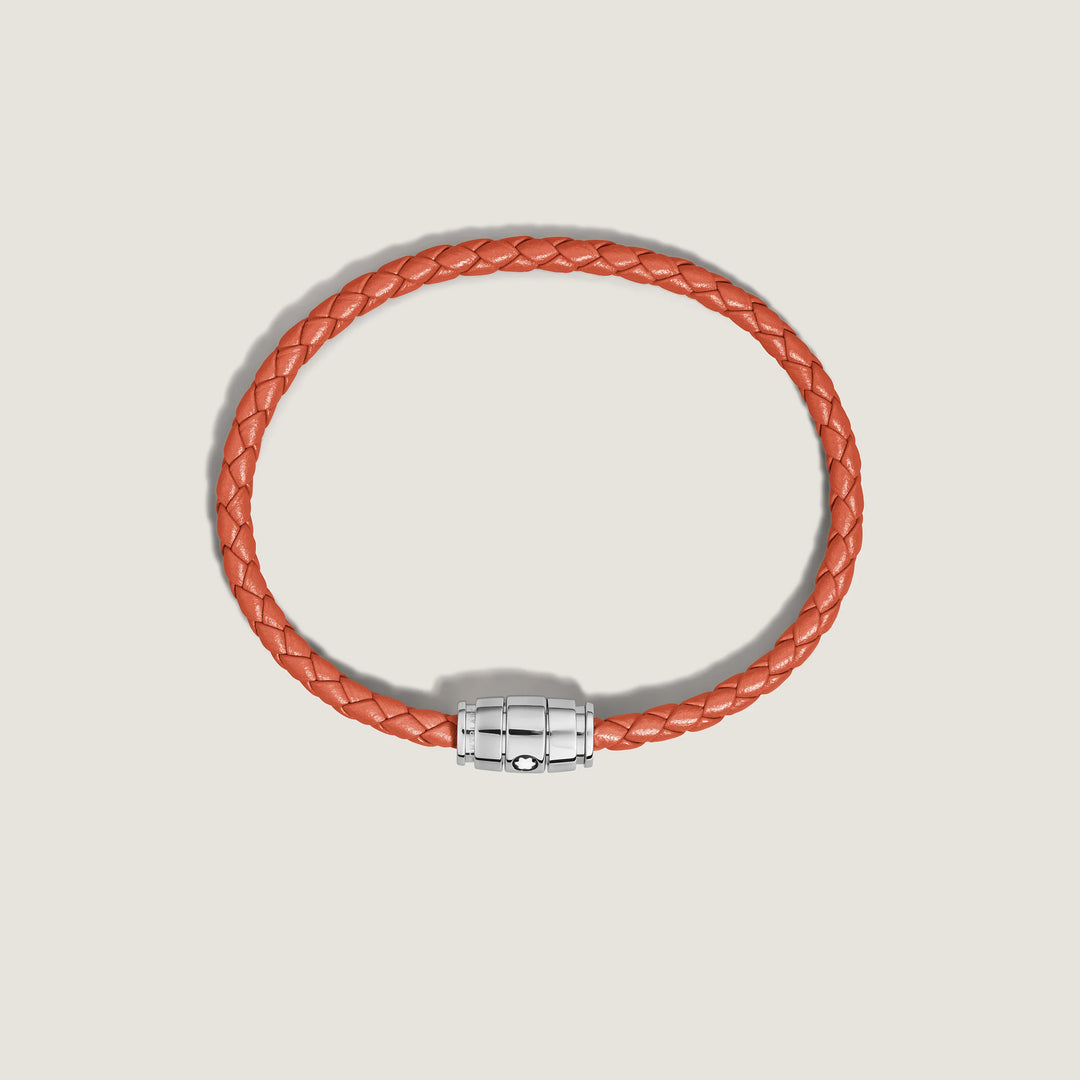 Bracelet Montblanc 3 anneaux en acier et cuir Meisterstück Cayenne taille L 13429168