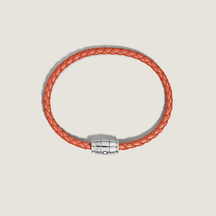 Bracelet Montblanc 3 anneaux en acier et cuir Meisterstück Cayenne taille S 13429160