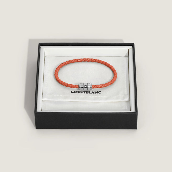 Bracelet Montblanc 3 anneaux en acier et cuir Meisterstück Cayenne taille L 13429168