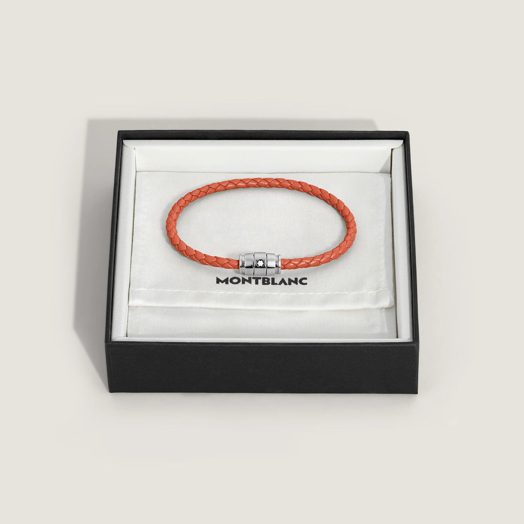 Bracelet Montblanc 3 anneaux en acier et cuir Meisterstück Cayenne taille S 13429160